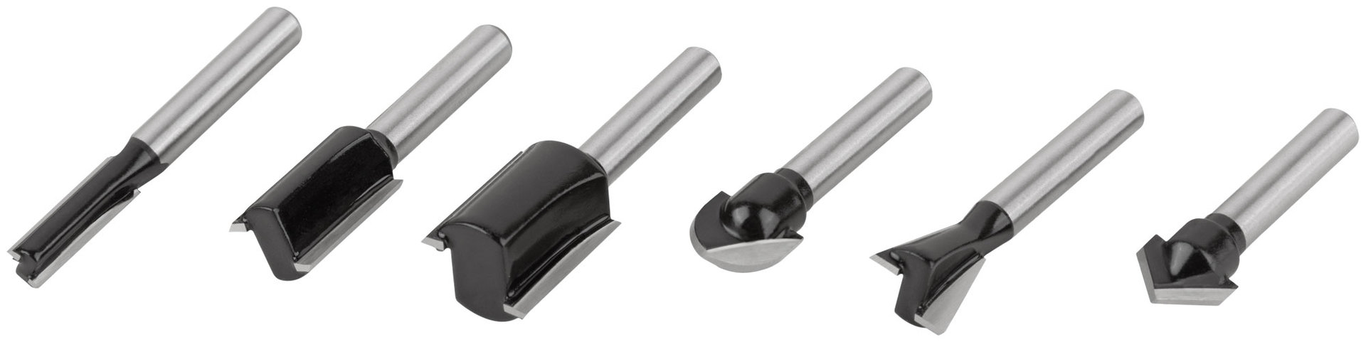 Фрезы по дереву кромочные, набор 6 шт., деревянный бокс, хвостовик 6 мм (36566)