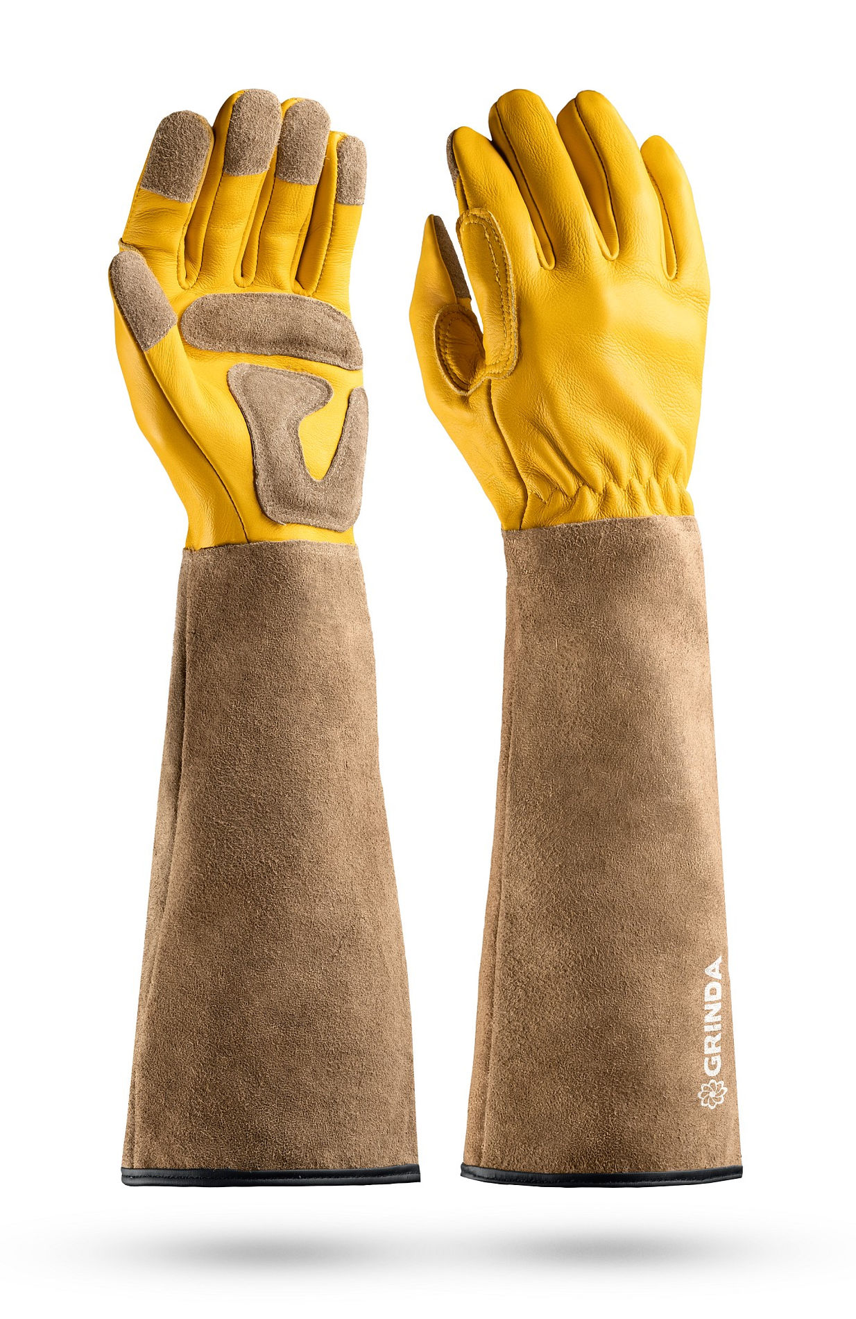 GRINDA ROSE, M (8), кожаные садовые перчатки для колючих кустарников с увеличенной крагой, усиленная ладонь и кончики пальцев, PRO Line (11303-M)