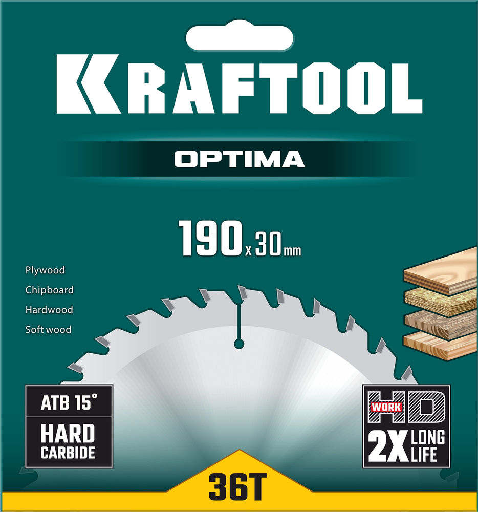 Пильный диск по дереву Optima, 190 х 30 мм, 36Т KRAFTOOL 36951-190-30