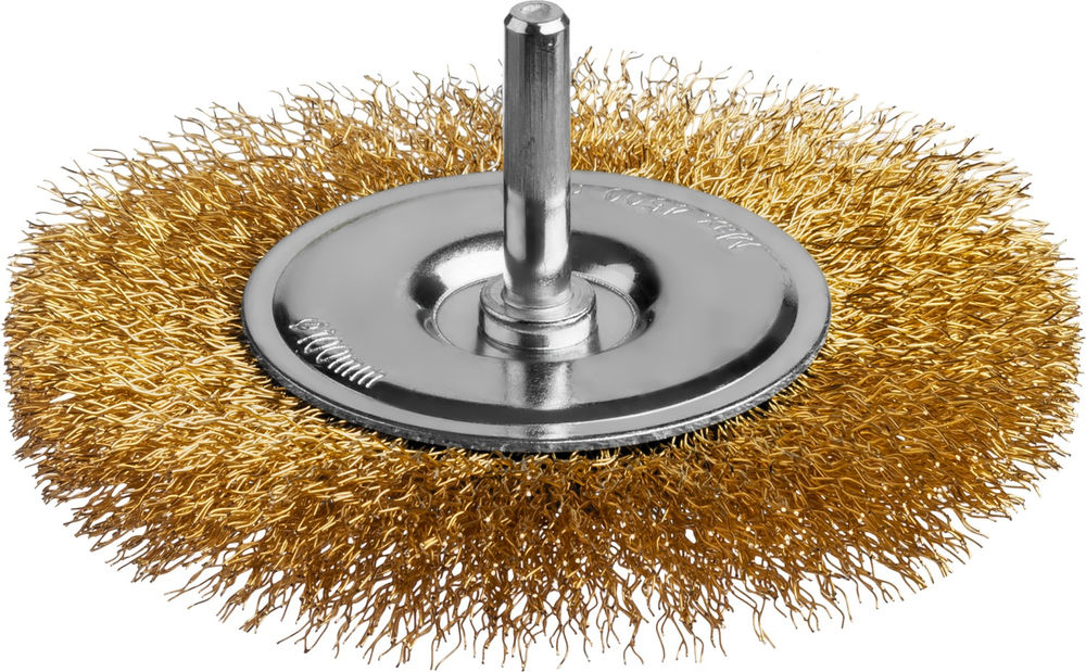 Щетка дисковая для дрели 100 мм, витая стальная латунированная проволока 0.3 мм MIRAX 35145-100