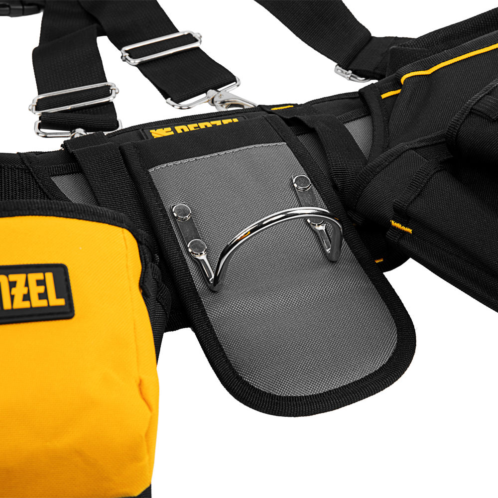 Пояс монтажника усиленный, с лямками, сумки поясные, держатель для молотка Denzel