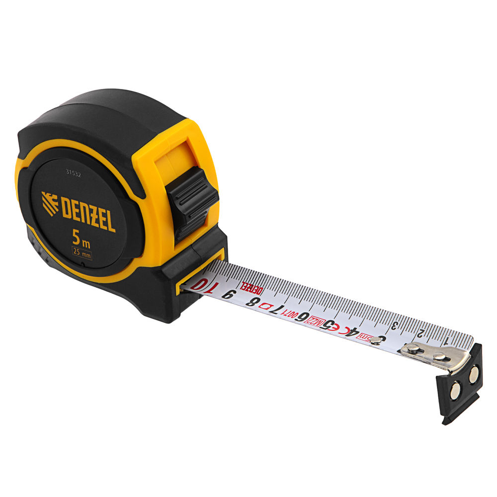 Рулетка 5м х 25мм, двухкомп. корпус, магнитный обрезиненный зацеп Denzel