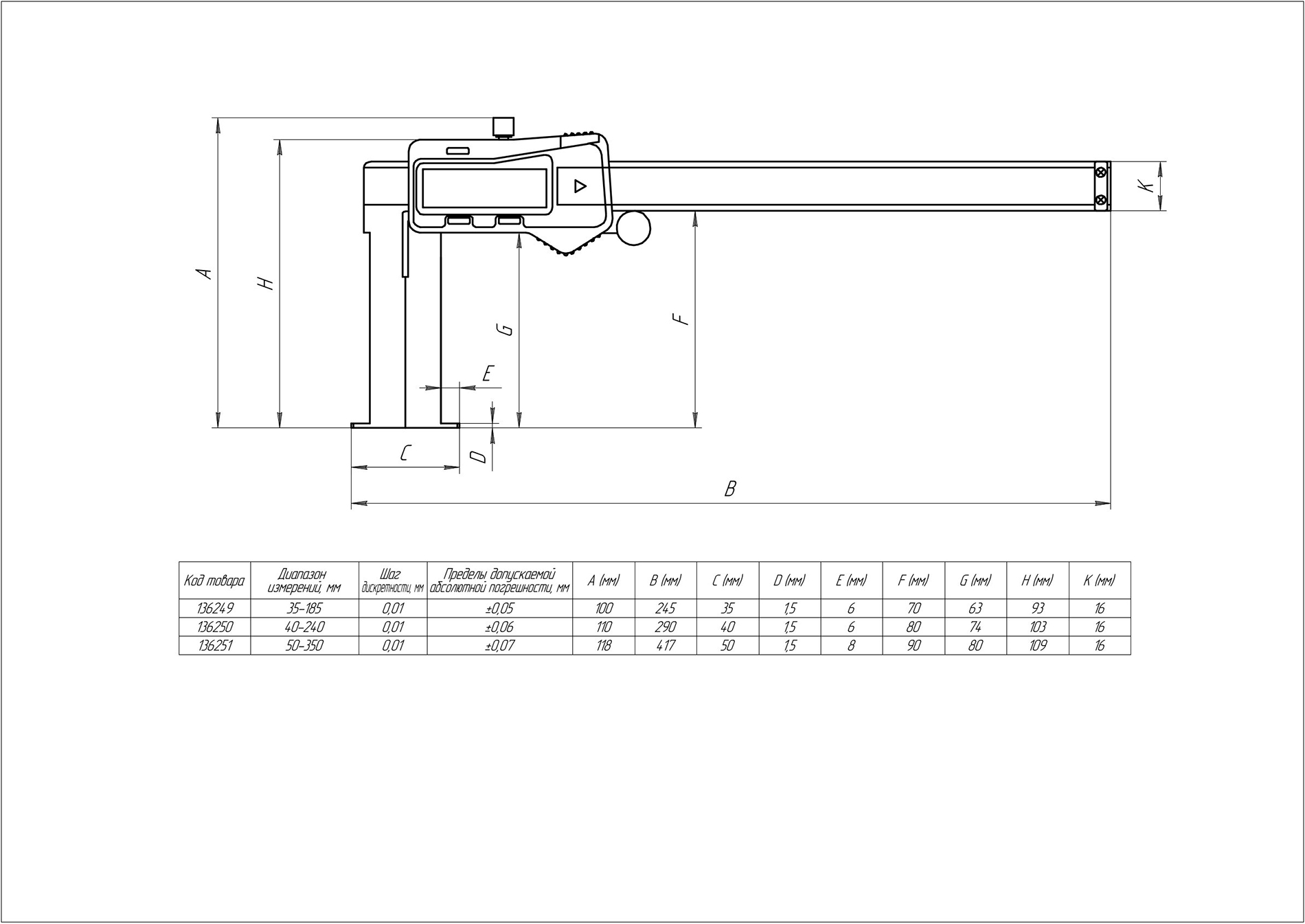 Штангенциркуль для внутренних канавок ШЦЦСК-1-240 0,01 (40-240) электронный губки 80мм SHAN