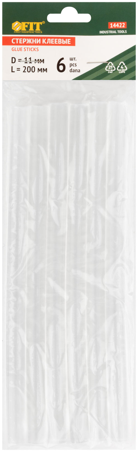 Стержни клеевые бесцветные 11х200 мм, 6 шт. (14422)