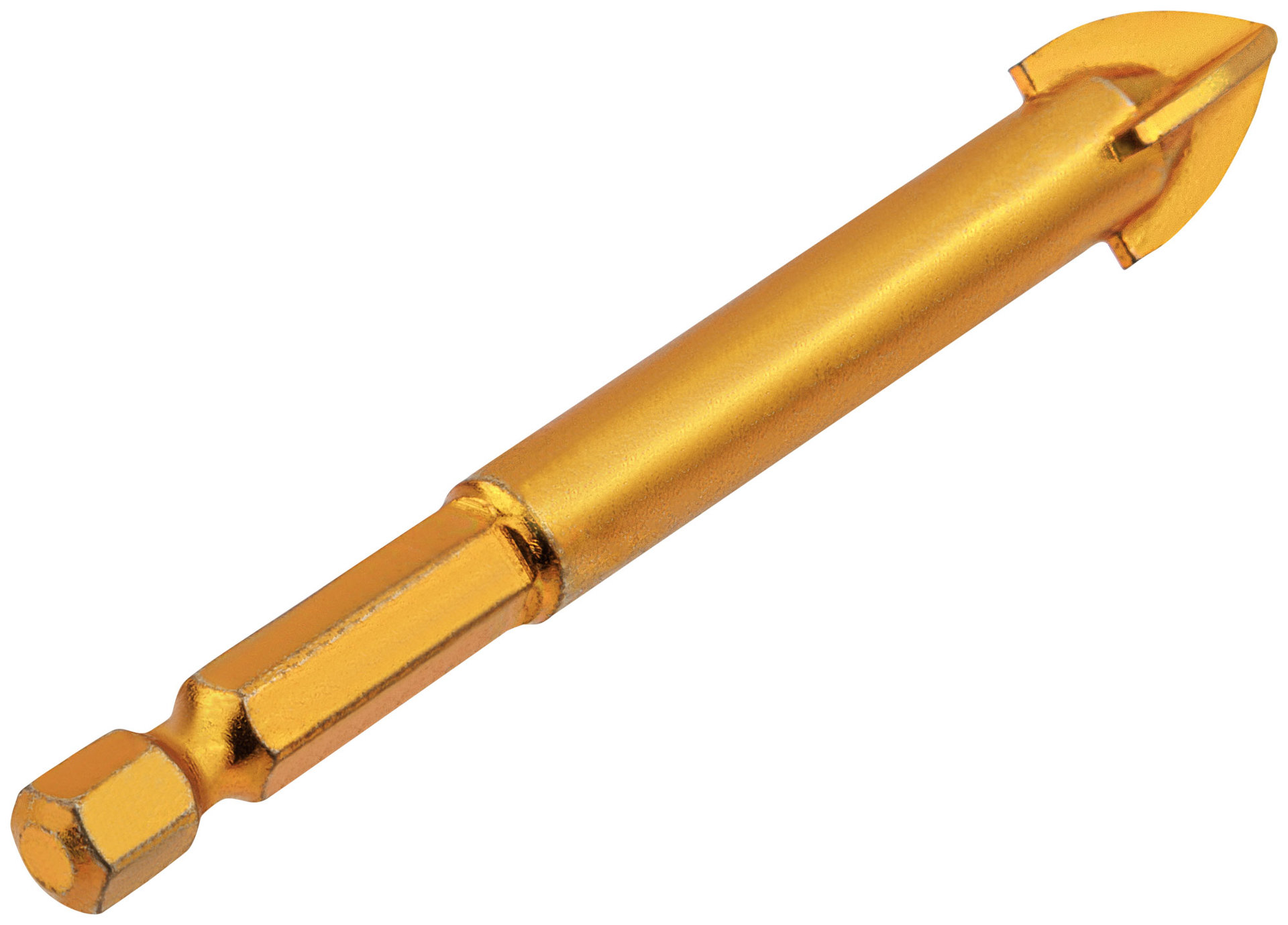 Сверло по кафелю, 4 режущие кромки, титановое покрытие, U-хвостовик под биту 12х91 мм (35479)