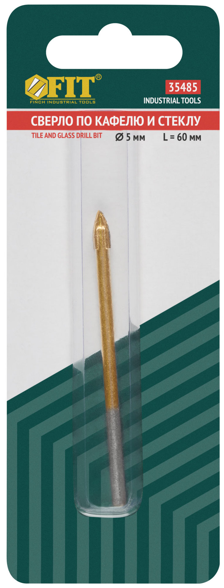 Сверло по кафелю и стеклу, 4 режущие кромки, титановое покрытие 5х60 мм (35485)