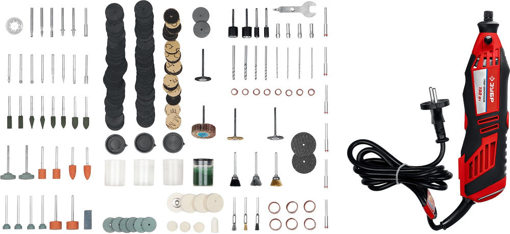 Набор мини-насадок с гравером 172 предмета, 130 Вт ЗУБР ЗГ-130ЭК H172