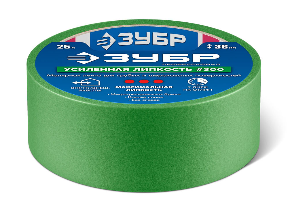 Лента малярная №300, 36 мм x 25 м, для грубых и шероховатых поверхностей ЗУБР Профессионал 12143-36