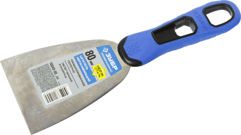Шпатель фасадный нержавеющий 80 мм, х-образное профилированное полотно, облегченная двухкомпонентная ручка ЗУБР Профессионал 10049-08_z03