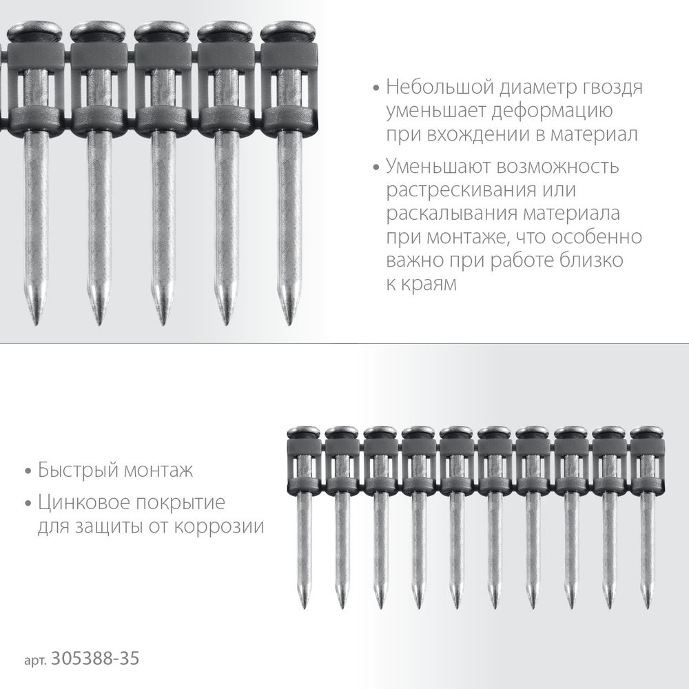Гвозди по бетону CN 35 x 2.7 мм, оцинкованные, 1000 шт ЗУБР 305388-35