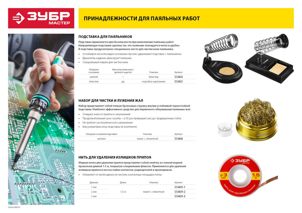 Нить для удаления излишков припоя диаметр 1 мм, длина 1.5 м ЗУБР 55469-1