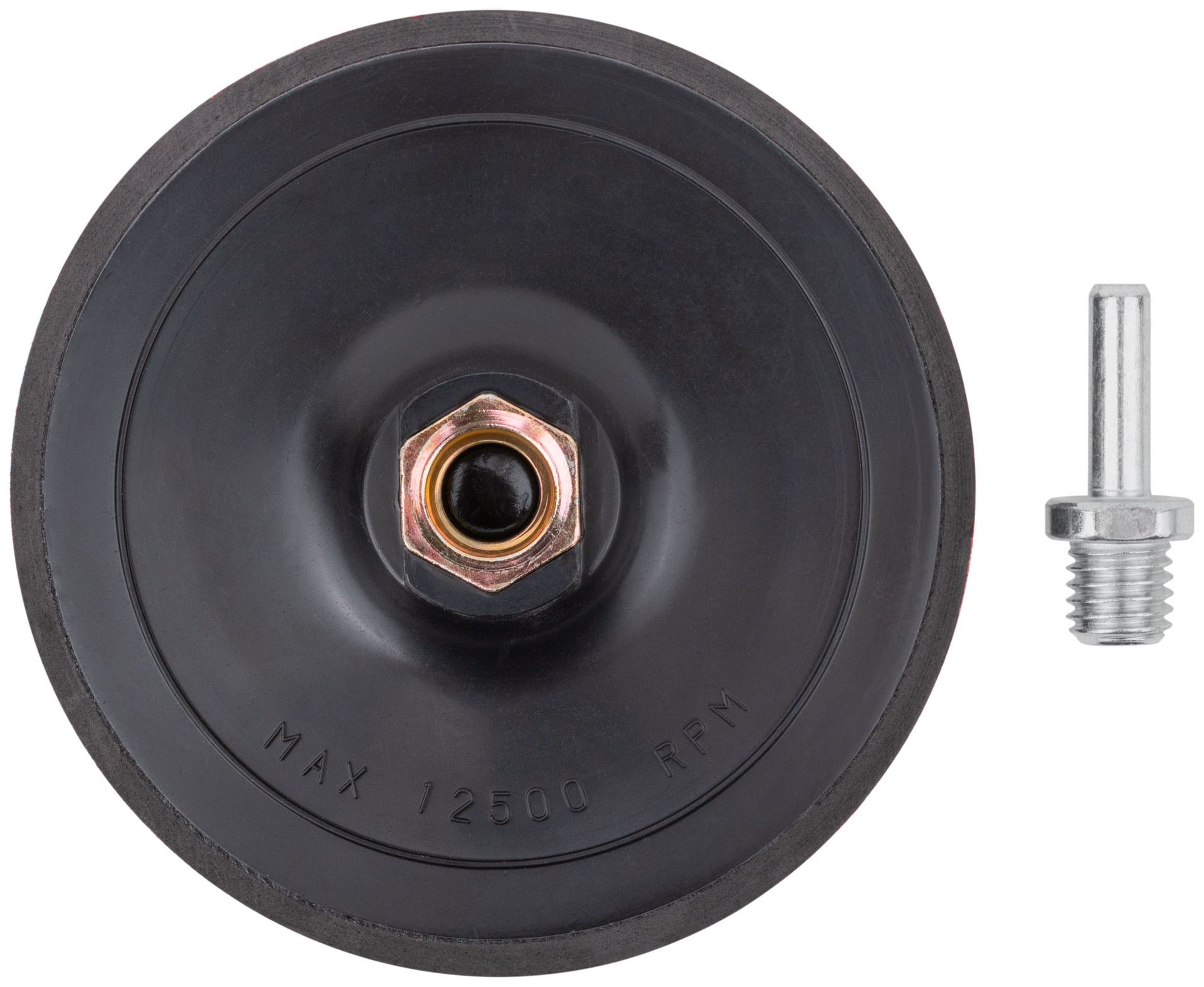 Диск шлифовальный с липучкой черный, гайка М14 + переходник для дрели, 125x10 мм (39627)