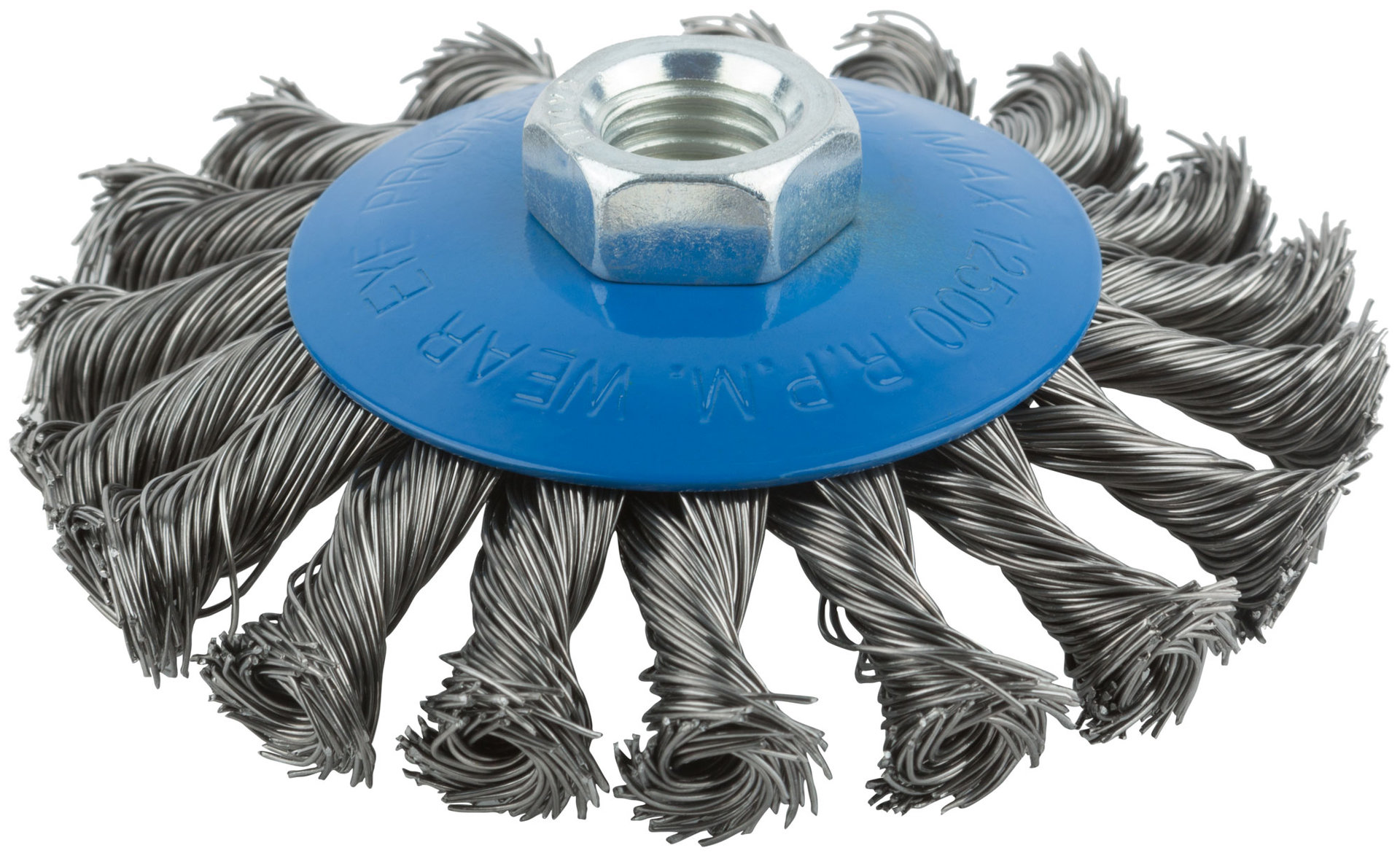 Корщетка, тип колесо с наклоном, гайка М14, стальная витая проволока 100 мм (38936М)