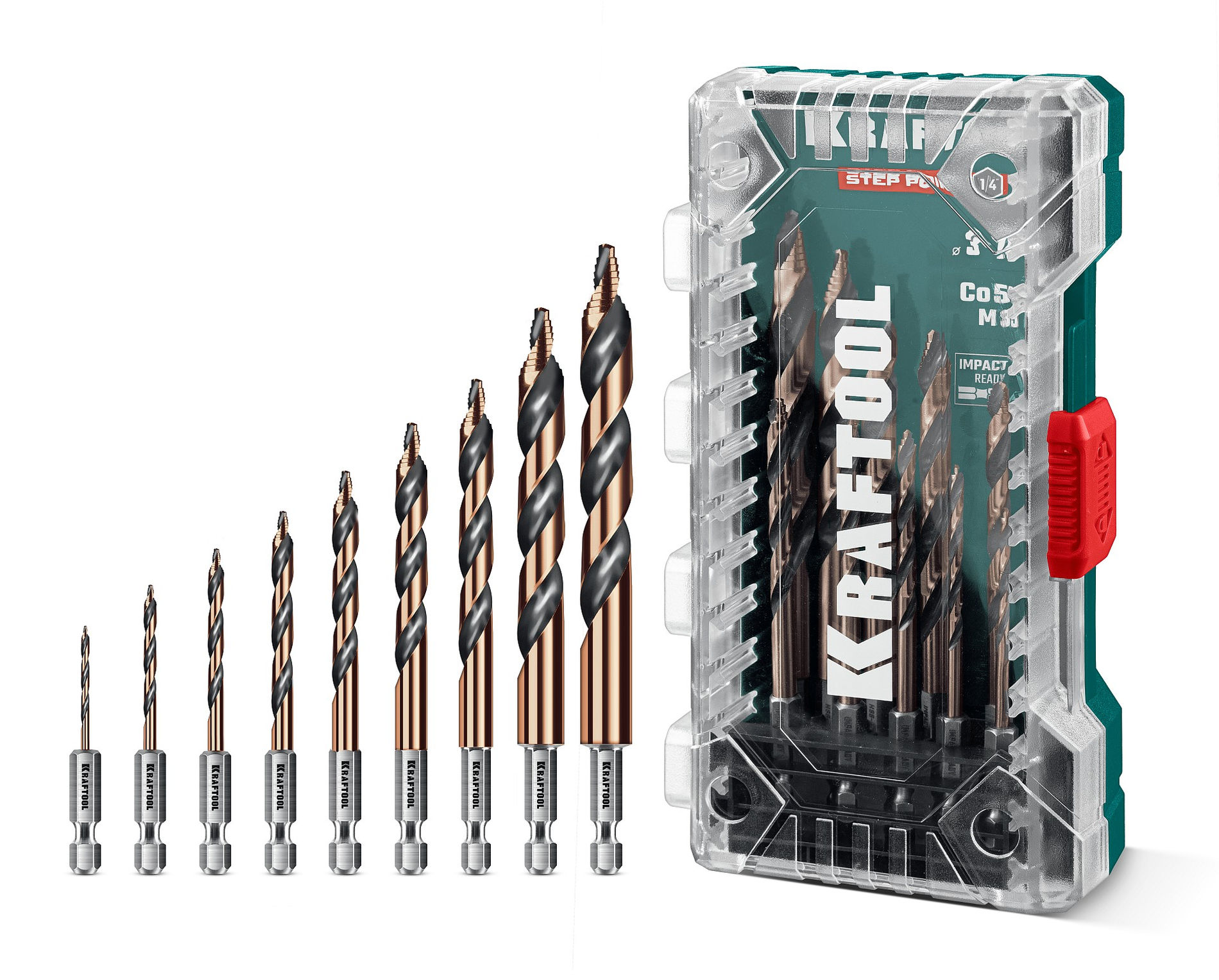 KRAFTOOL STEP POINT, 10 шт, набор сверл по металлу для винтовёртов и шуруповертов IMPACT READY (29653-H10)