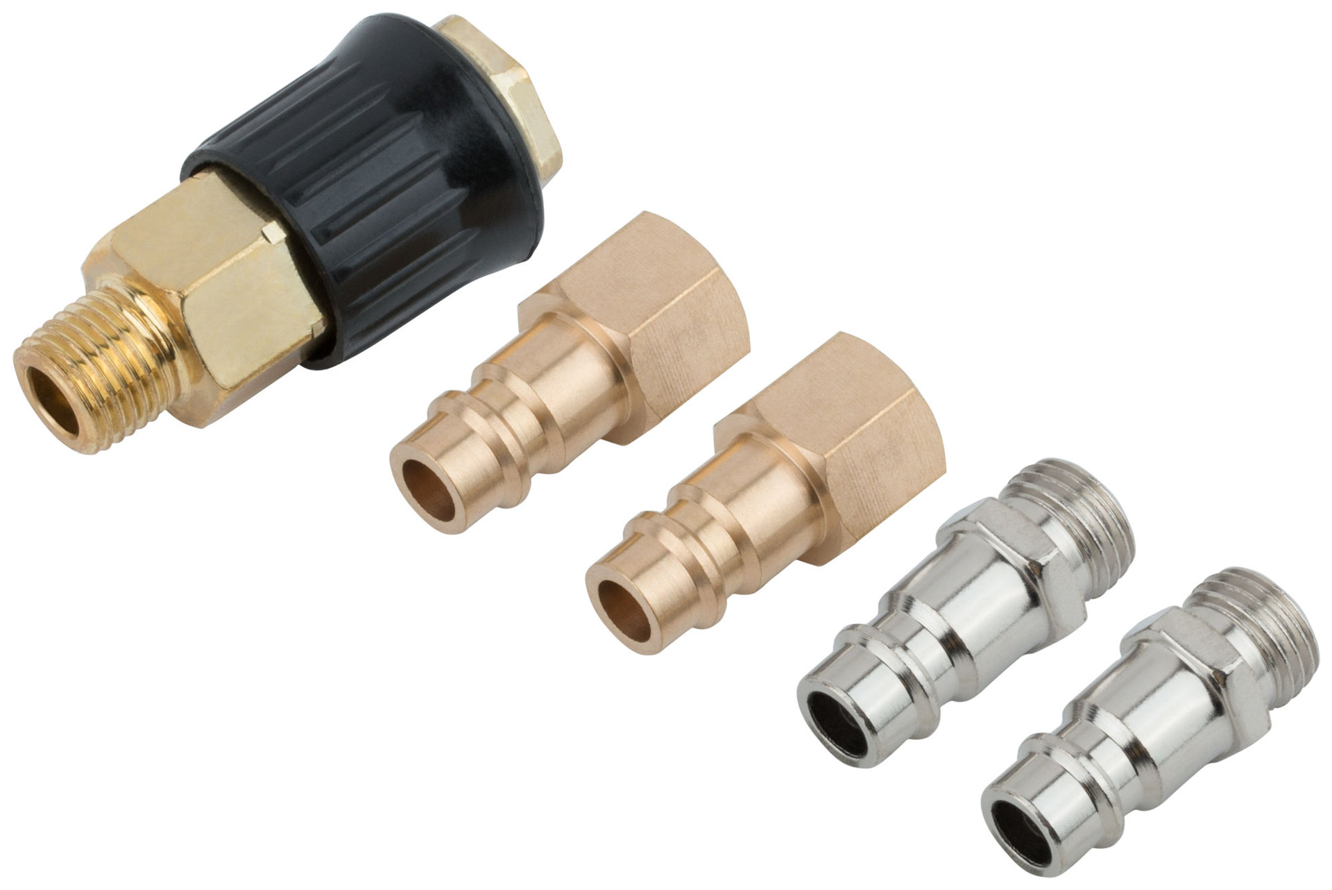 Набор адаптеров: 2 адаптера на пистолет с внешней резьбой, 2 адаптера на пистолет с внутренней резьбой, адаптер на шланг