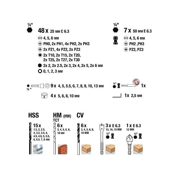 Набор бит, сверл, головок kwb, 101 предмет, кейс (109110)