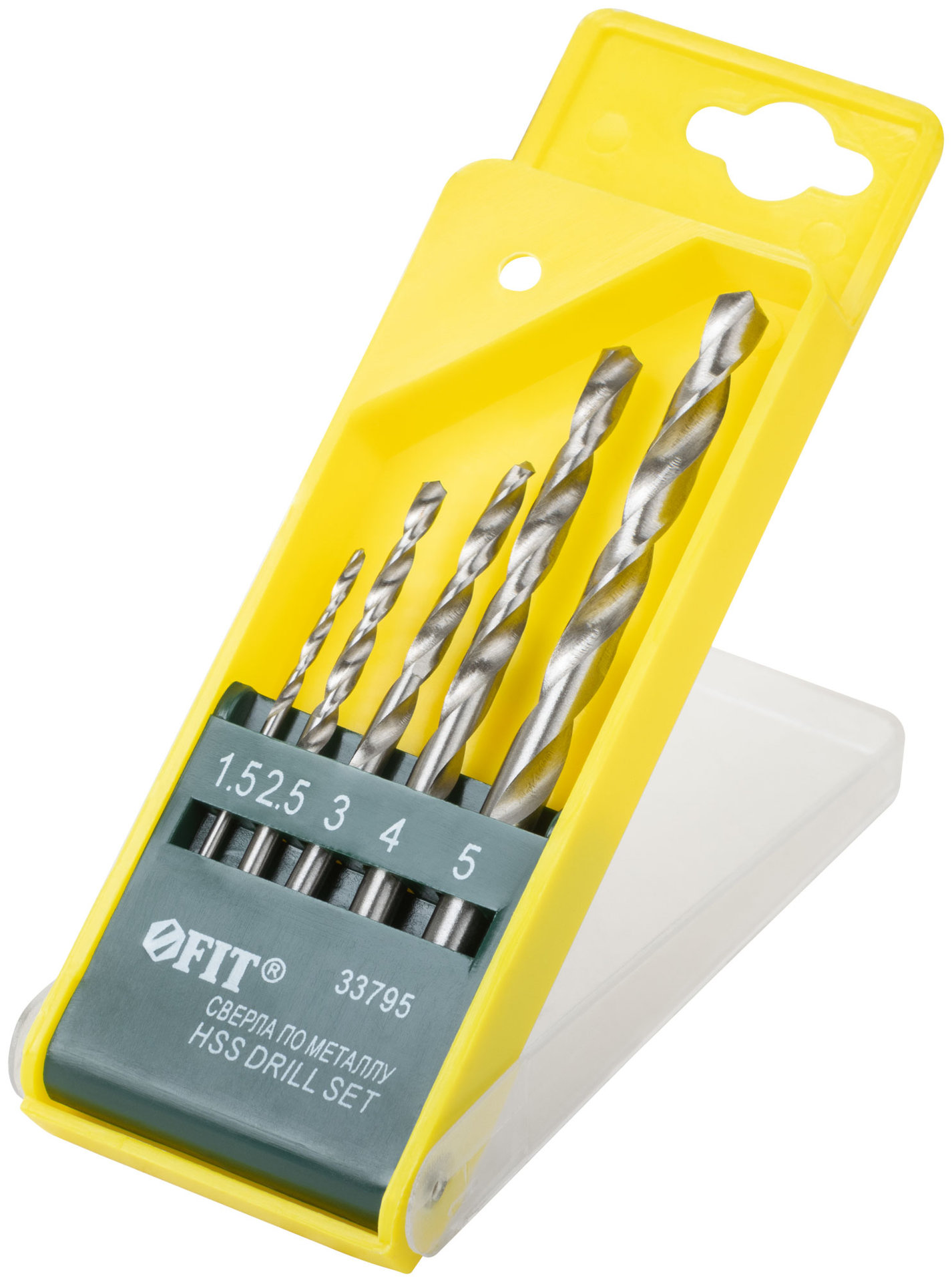 Набор сверл по металлу HSS полированных, 5 шт. (1,5-2,5-3-4-5 мм) (33795)