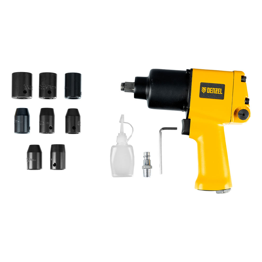 Ударный пневмогайковерт IW860+набор головок, 1/2, 7000 об/мин, 868 Нм Denzel (57473)