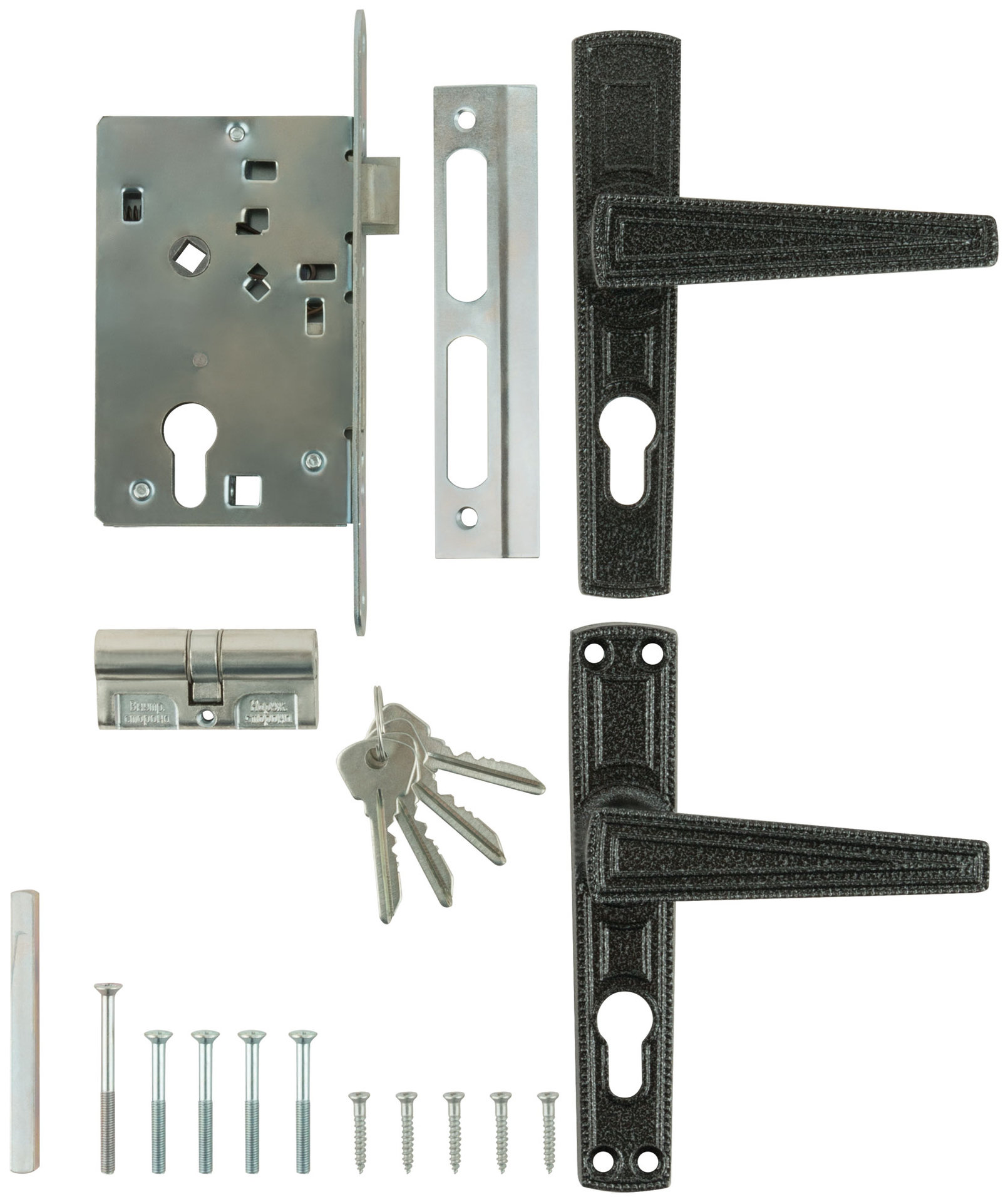 Замок врезной с ручками Зенит ЗВ4-3.01, серебро (67001)