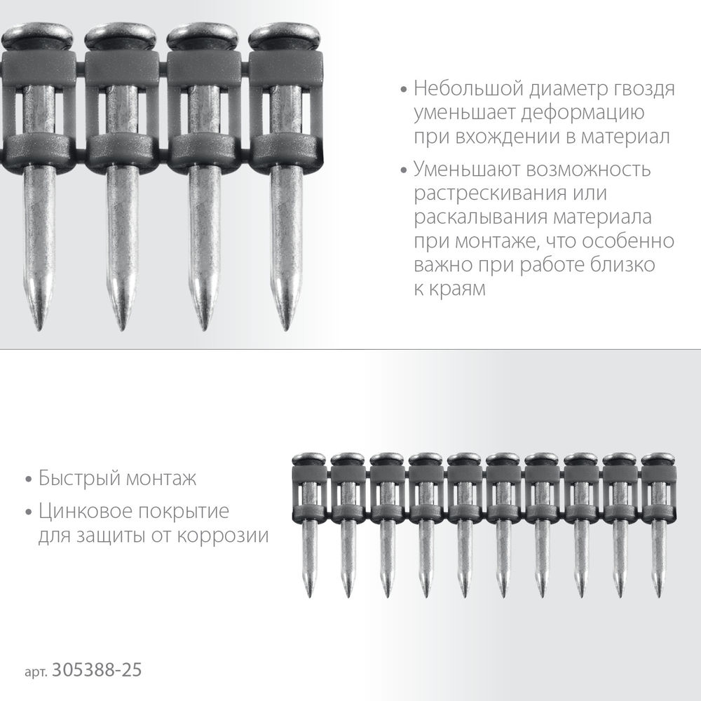 Гвозди по бетону CN 25 x 2.7 мм, оцинкованные, 1000 шт ЗУБР 305388-25