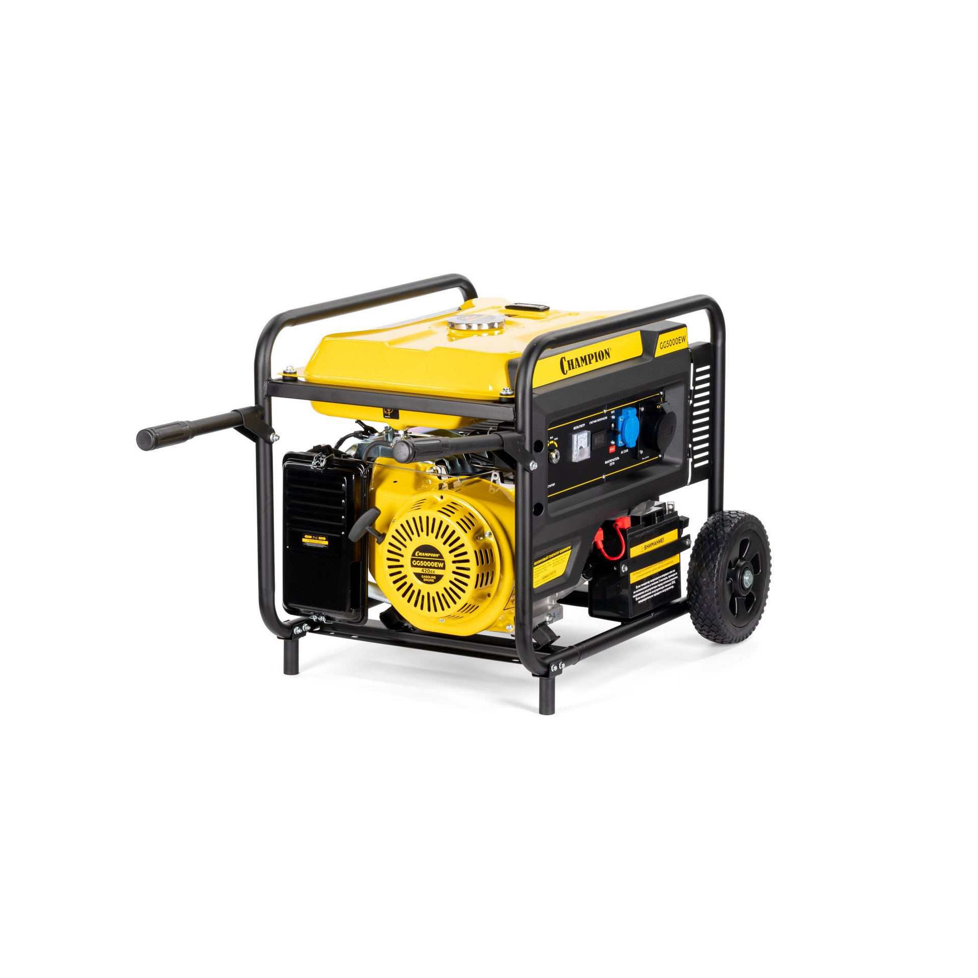 Генератор CHAMPION GG5000EW (5/5,5кВт 15лс 25л 81кг эл.старт колеса, счетчик) (GG5000EW)