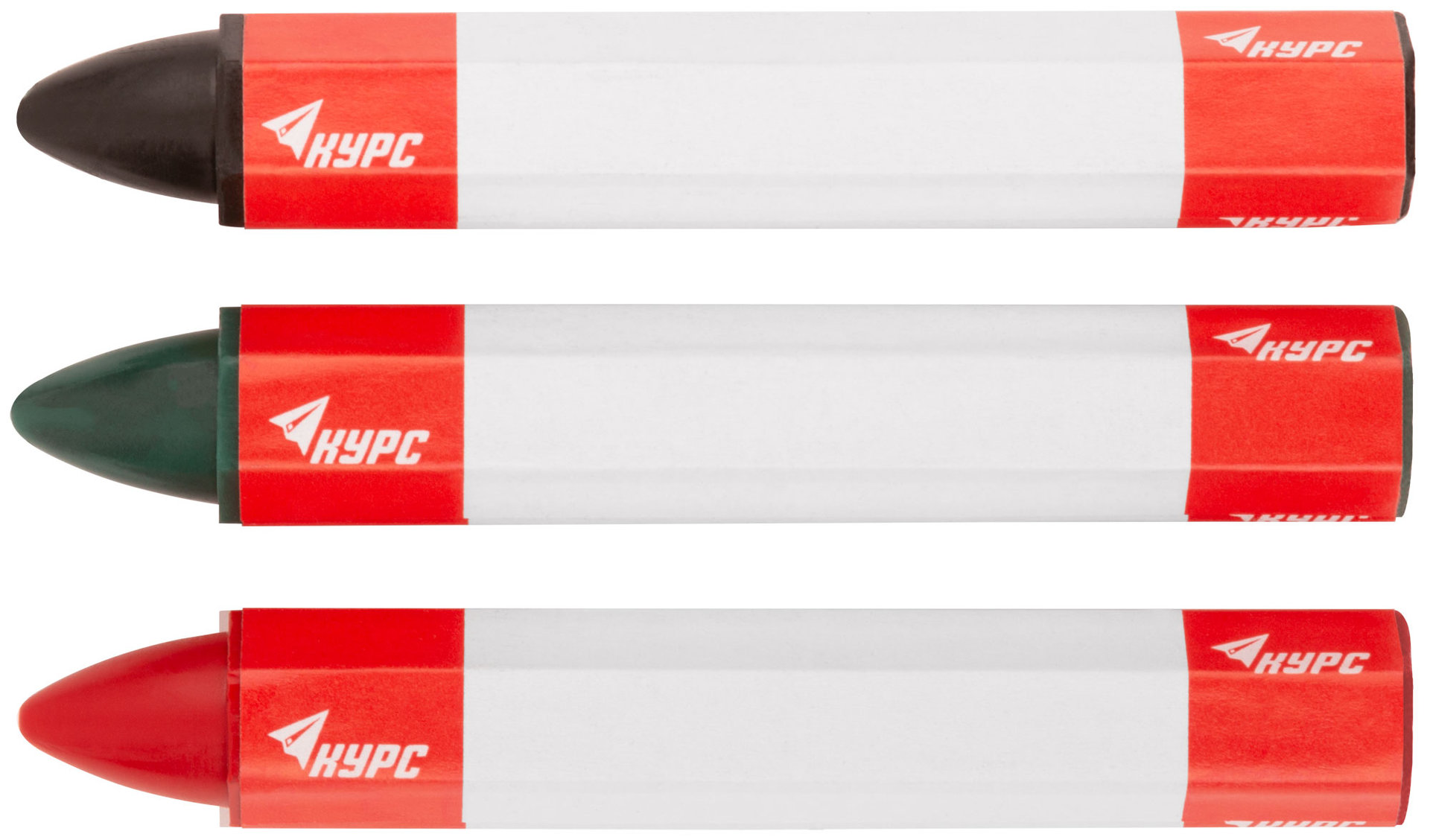 Карандаши разметочные восковые, набор 3 шт.( черный / зеленый / красный ), 95 мм (04390)