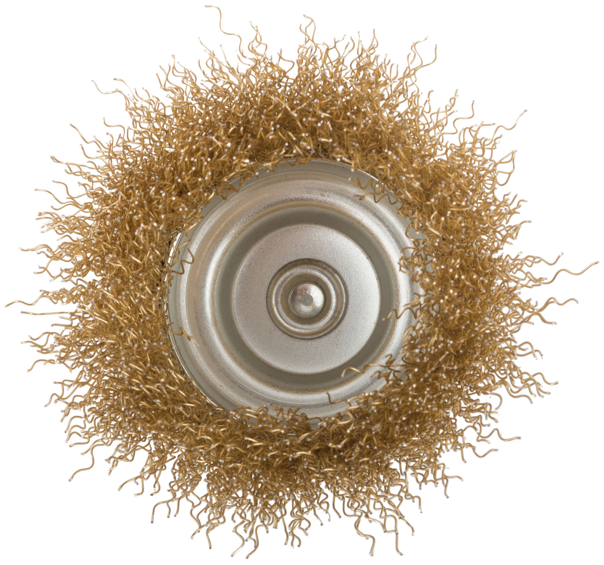 Корщетка-чашка, со штифтом, стальная латунированная волнистая проволока 75 мм (38517)