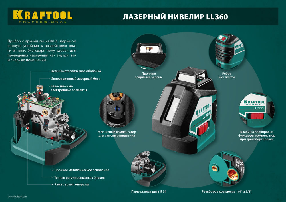 Лазерный нивелир LL360 KRAFTOOL 34645