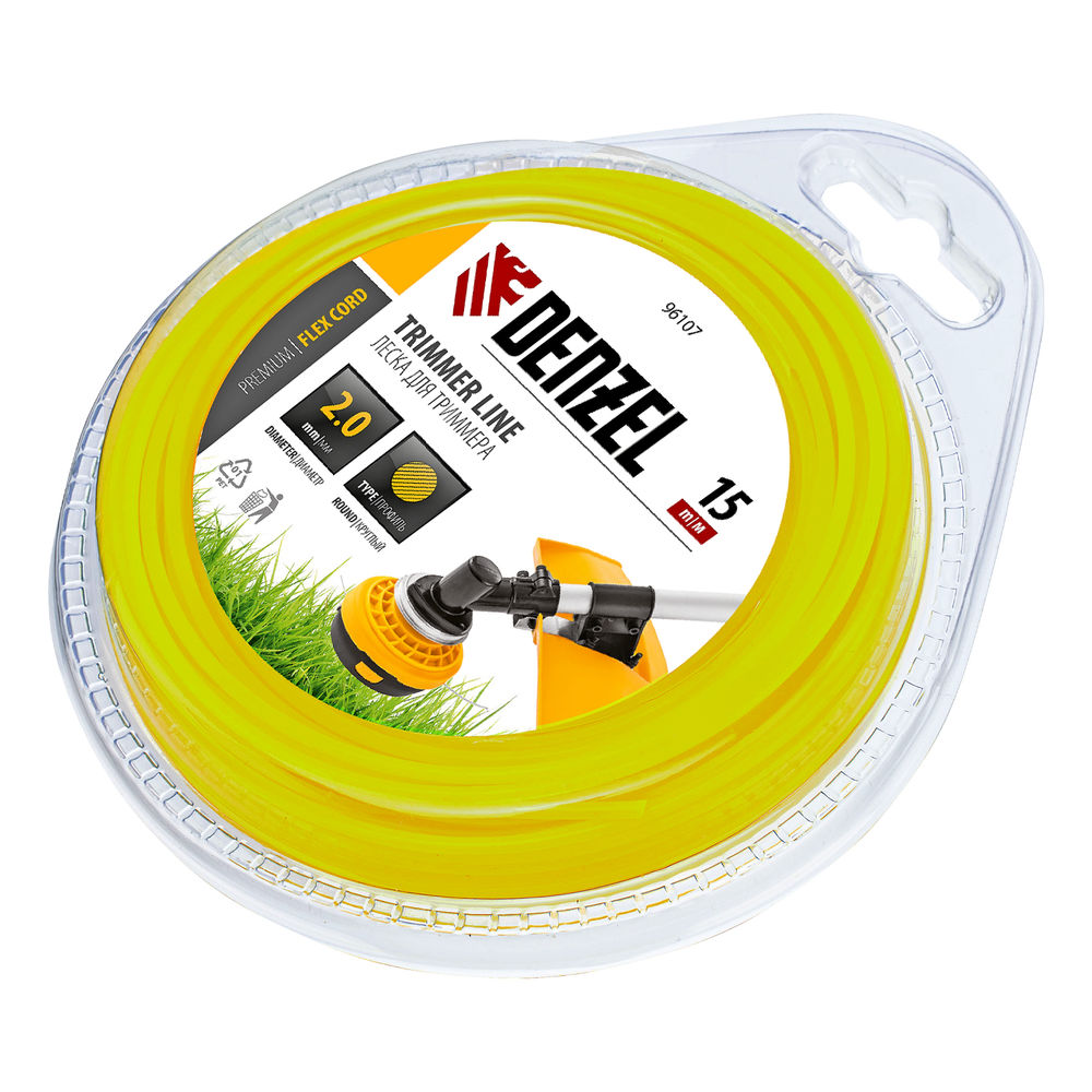 Леска для триммера, круглая 2 мм х 15 м, блистер Flex cord Denzel (96107)