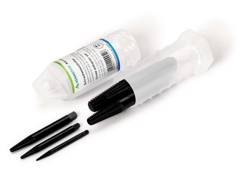 Набор экстракторов спиральных, 6 пр., #1/2/3/4/5/6, M3 - M24, пластиковый цилиндрический кейс, для правой резьбы (RE-4709013)