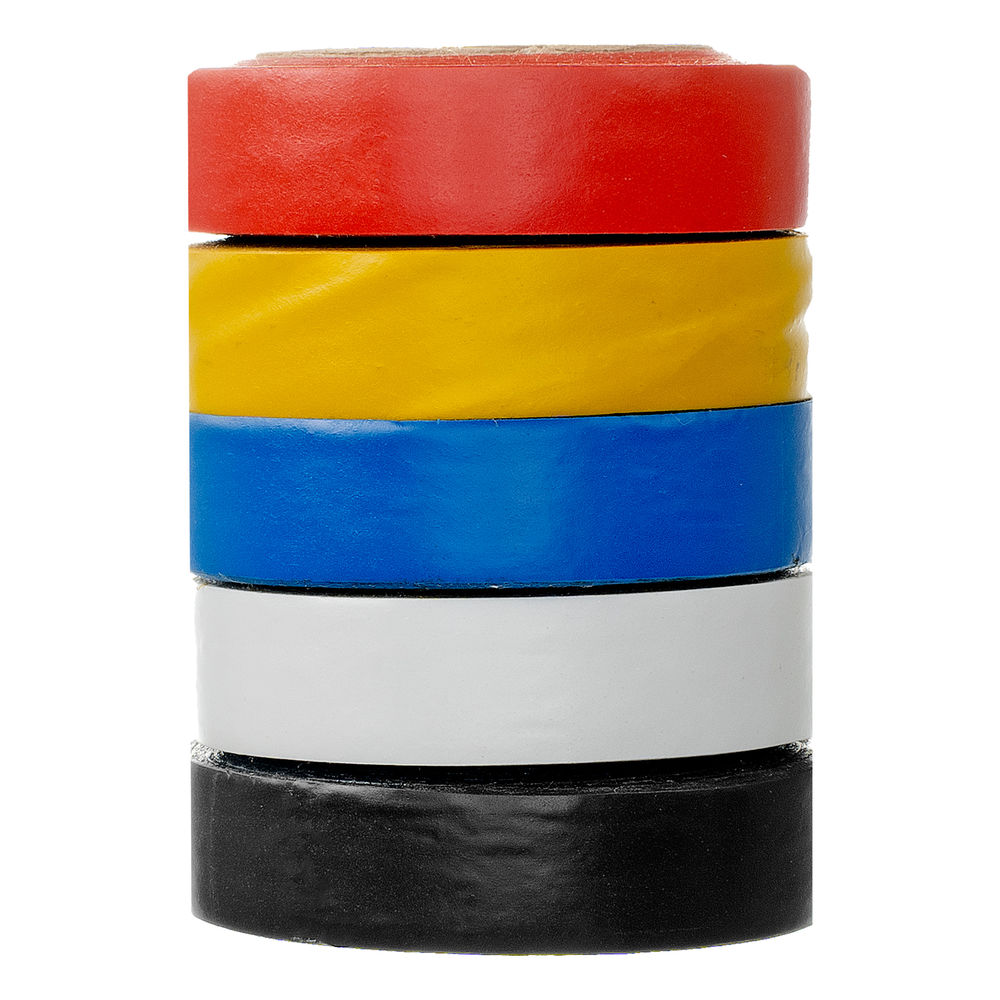 Набор изолент ПВХ цветных 15 мм х 10 м, 5шт/уп, 130 мкм Сибртех (88799)