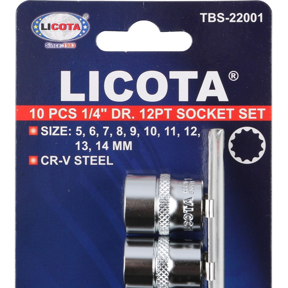Набор торцевых головок 12-ти гранных 10 пр. на линейке, 5-14 мм 1/4 Licota TBS-22001