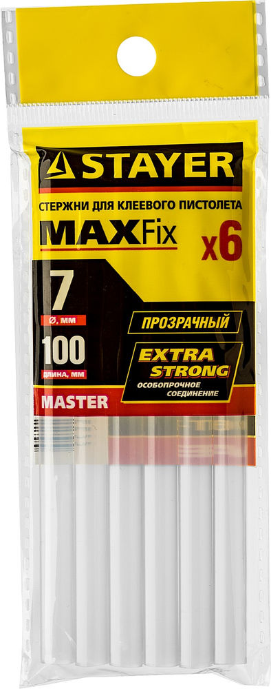 Стержни клеевые универсальные Cristal, 7 х 100 мм, 6 шт, прозрачные STAYER Professional 2-06817-T-S06
