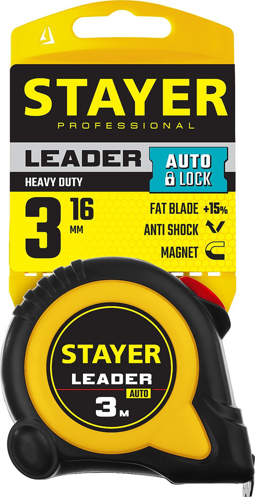 Рулетка с автостопом 3 м х 16 мм Leader Professional STAYER 3402-3