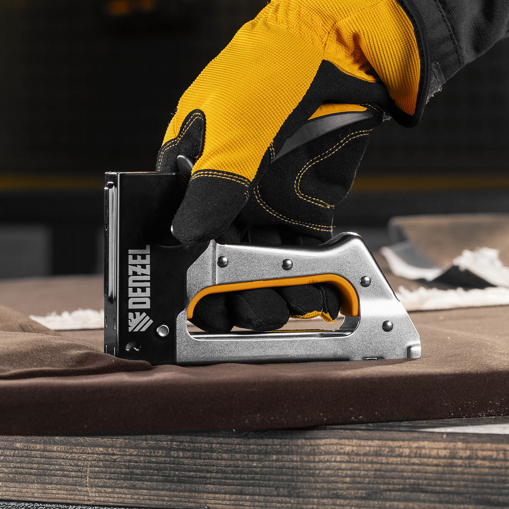 Степлер металлический, скобы в комплекте, 2К рукоятка, тип 53, 6-10 мм Denzel (40222)