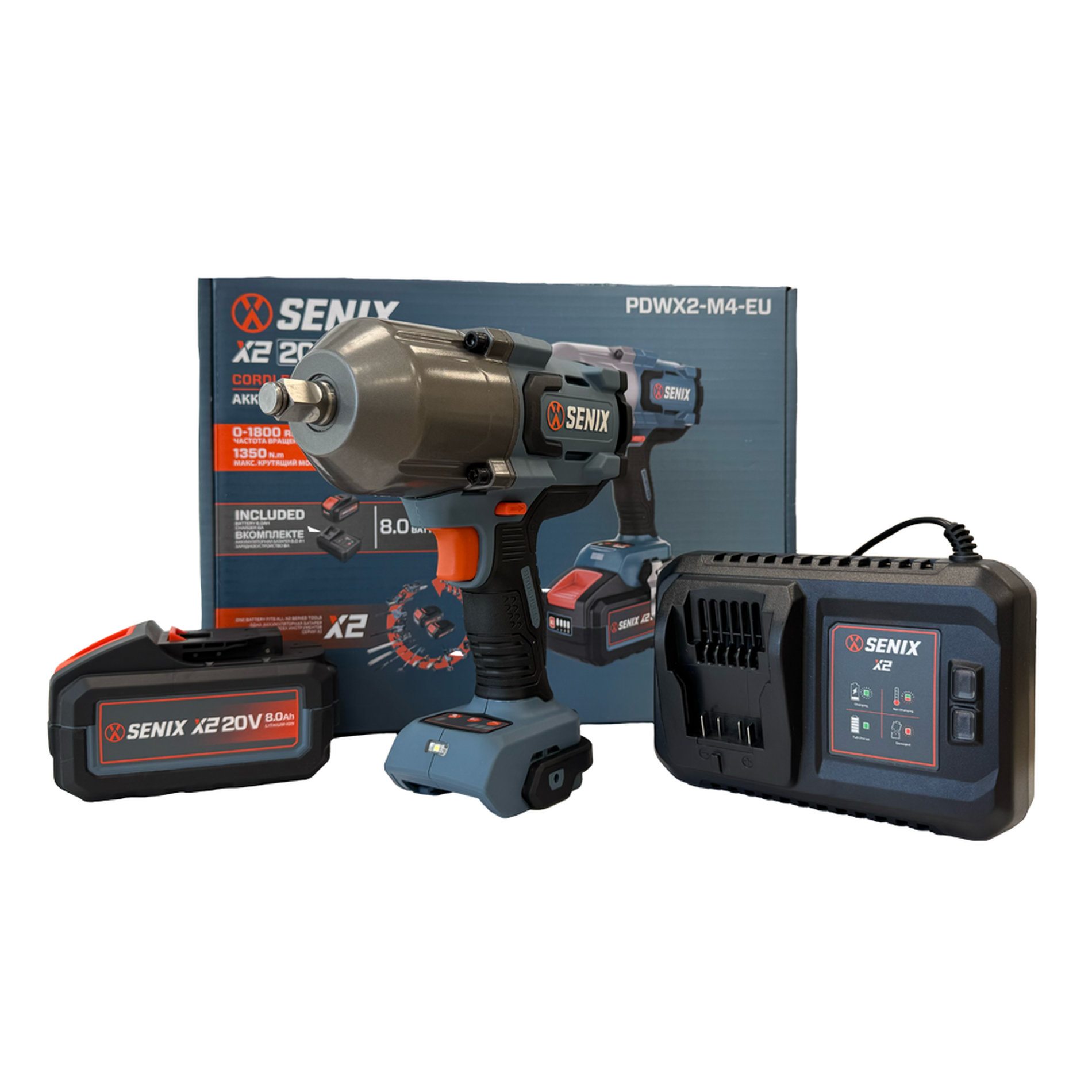 Импульсный гайковерт 1/2, 1350 Нм, акб 8Ач, зу 6А X2 20В