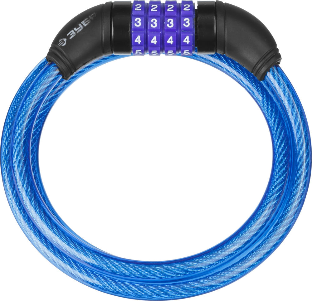 Замок тросовый кодовый с изменяемым кодом 1200 мм, d 10 мм ЗУБР Профессионал 37262-120