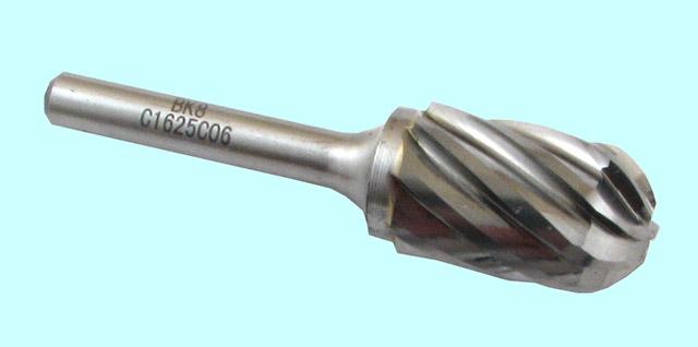 Борфреза тв.спл. сфероцилиндр. d16х25х6х65 R8 спиральная крупная насечка (C16 25С06) CNIC