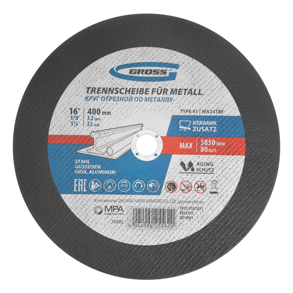 Круг отрезной по металлу, 400 x 3,2 x 32 мм, WA24TBF// Gross (74392)