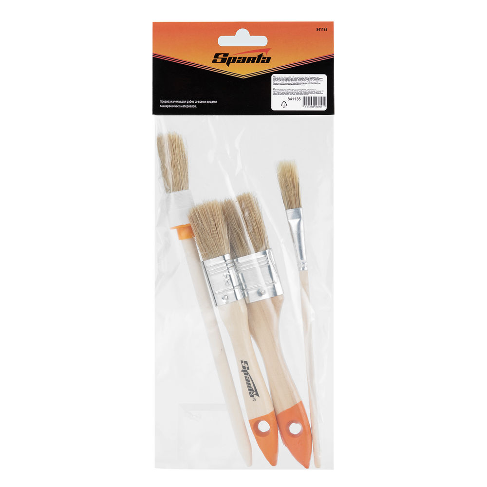 Набор кистей, 4 шт, плоские: 3/4 (20 мм), 1 1/2 (38) мм, круглая №2 (20 мм), для декора: №11.Sparta (841135)