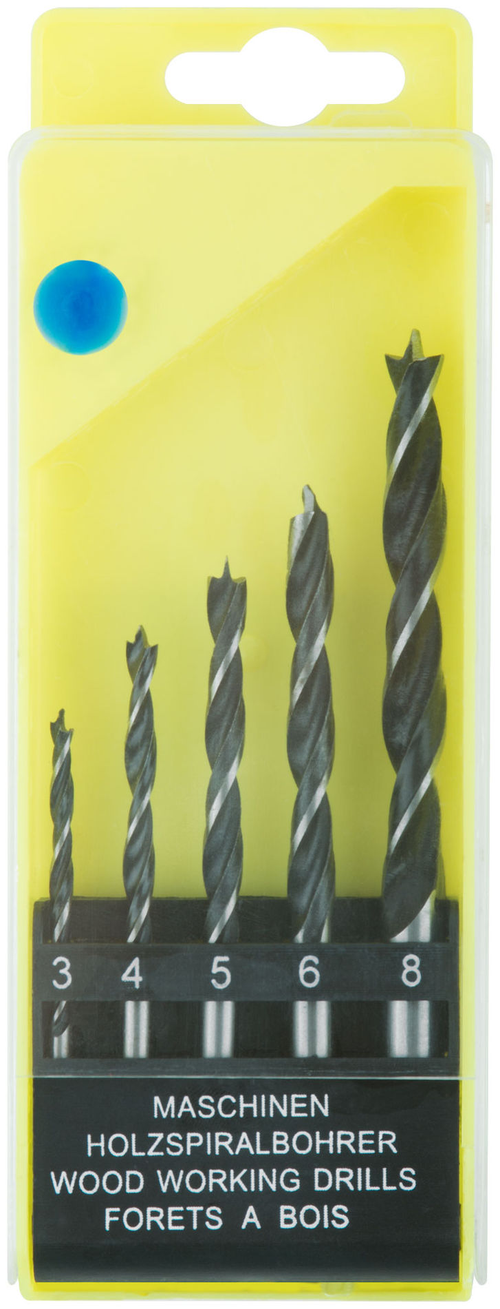 Набор сверл по дереву, пластиковый бокс, 5 шт.(3-4-5-6-8 мм) (36104)