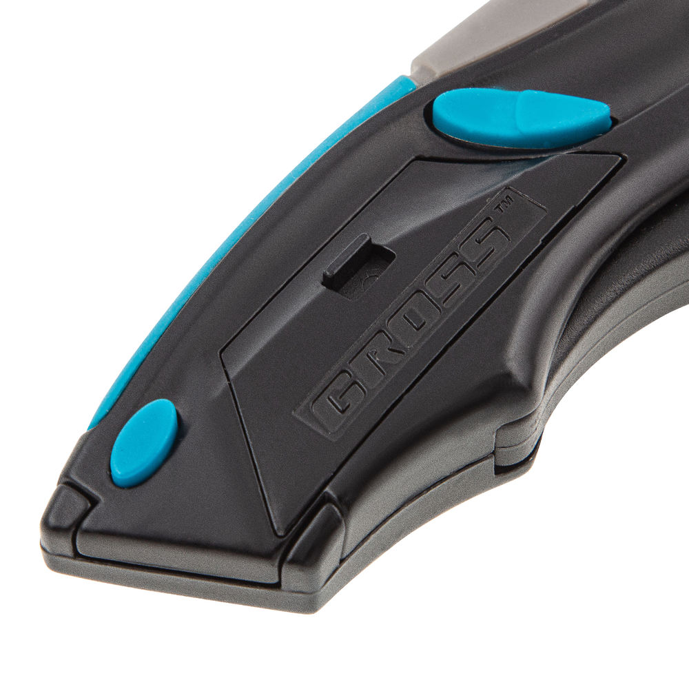 Нож ремонтно-монтажный, трехкомпонентная рукоятка, автовыброс, возврат лезвия, пистолетного типа, 170 мм, 5 запасных лезвий Gross (78870)