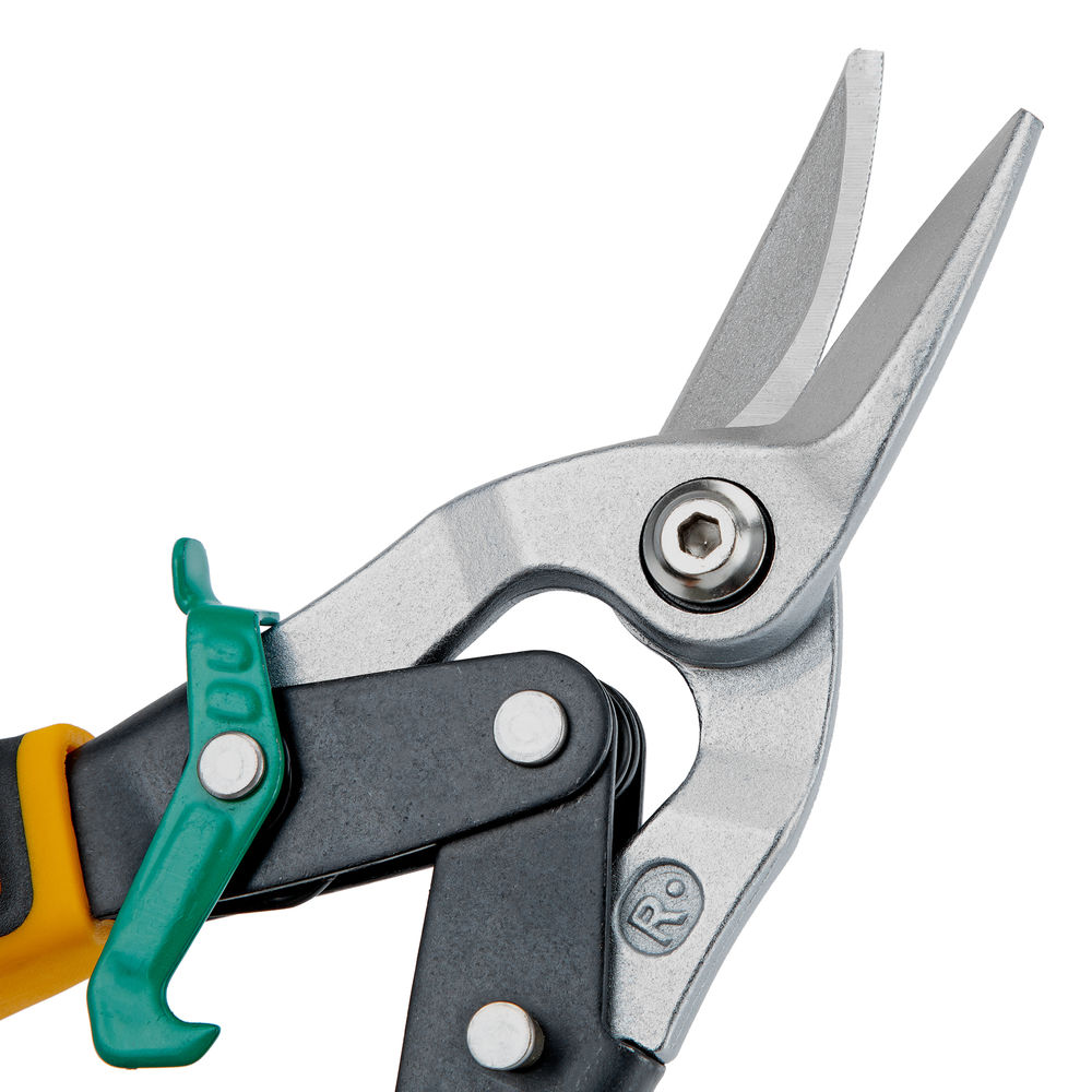 Ножницы по металлу, 270 мм, прямой и правый рез, сталь-СrMo, трехкомпонентные рукоятки Denzel (78371)