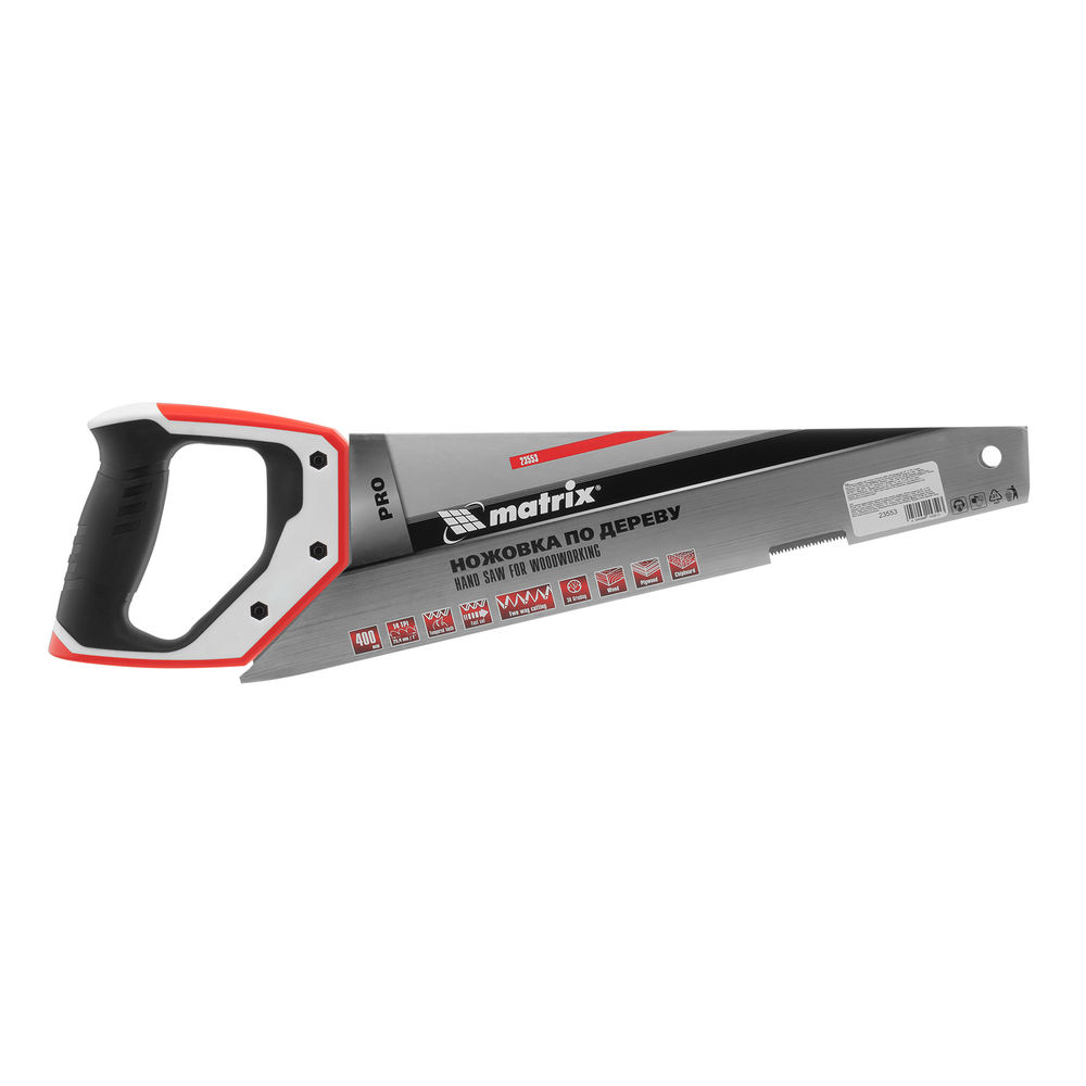 Ножовка по дереву для точных пильных работ, 400 мм, каленый зуб 3D, 14 TPI, трехкомпонентная рукоятка, Pro Matrix