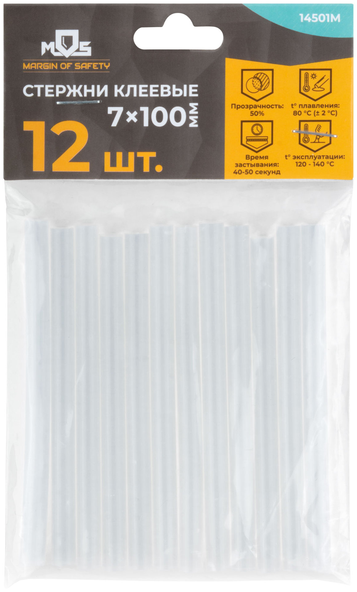Стержни клеевые 7x100 мм, 12 шт., прозрачность 50% (14501М)