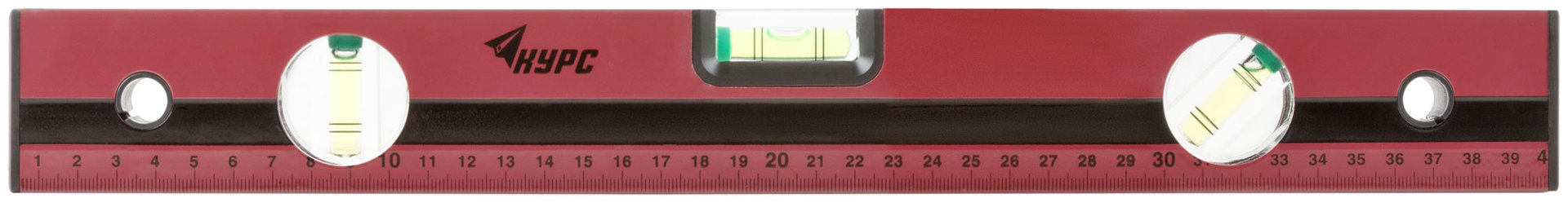 Уровень Оптима, 3 глазка, красный корпус, фрезерованная рабочая грань, шкала 400 мм (18021)