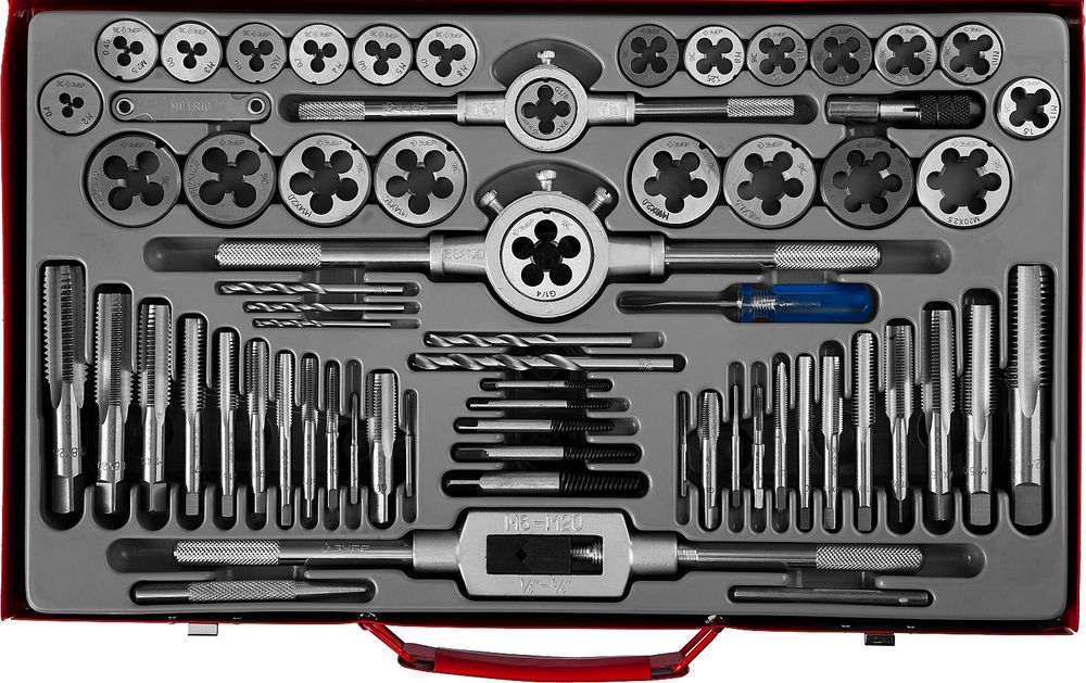 Набор метчиков и плашек 65 предм. сталь 9ХС ЗУБР 28118-H65