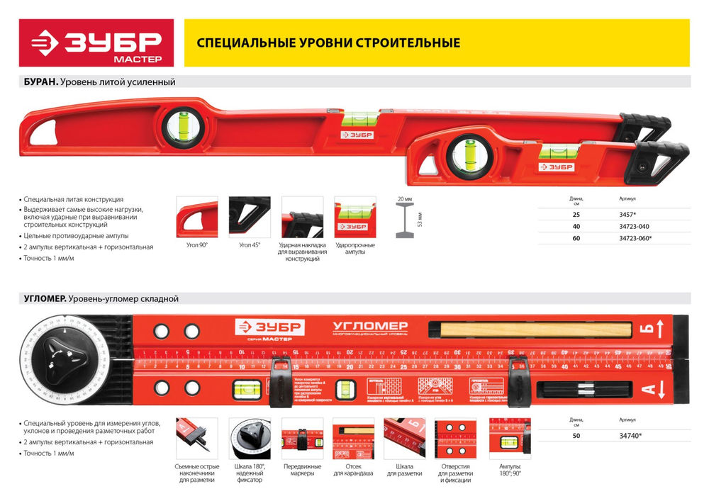 Уровень-угломер складной 500 мм ЗУБР УГЛОМЕР 34740