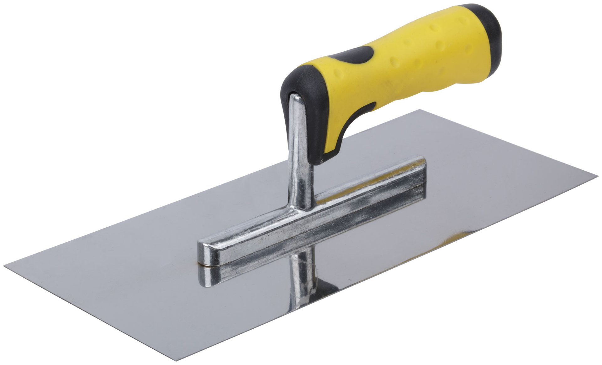 Гладилка нержавеющая, мягкая черно-желтая ручка 280х130 мм плоская (05172)