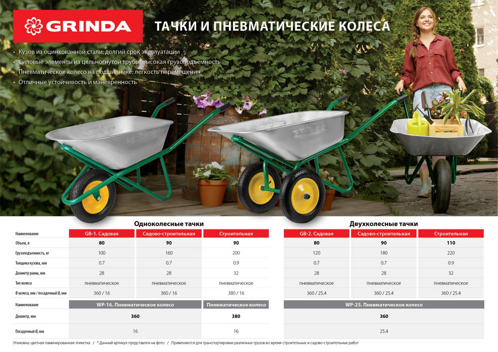 Садовая тачка GB-1, 80 л, 100 кг, одноколесная GRINDA 422399_z01